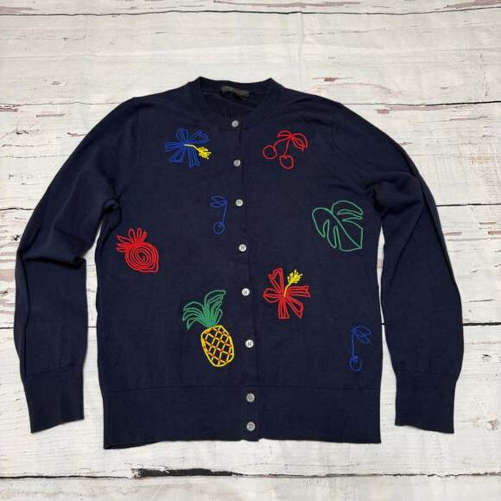 J.Crew Embroidered Fruit Cotton Jackie Cardigan Sz L
